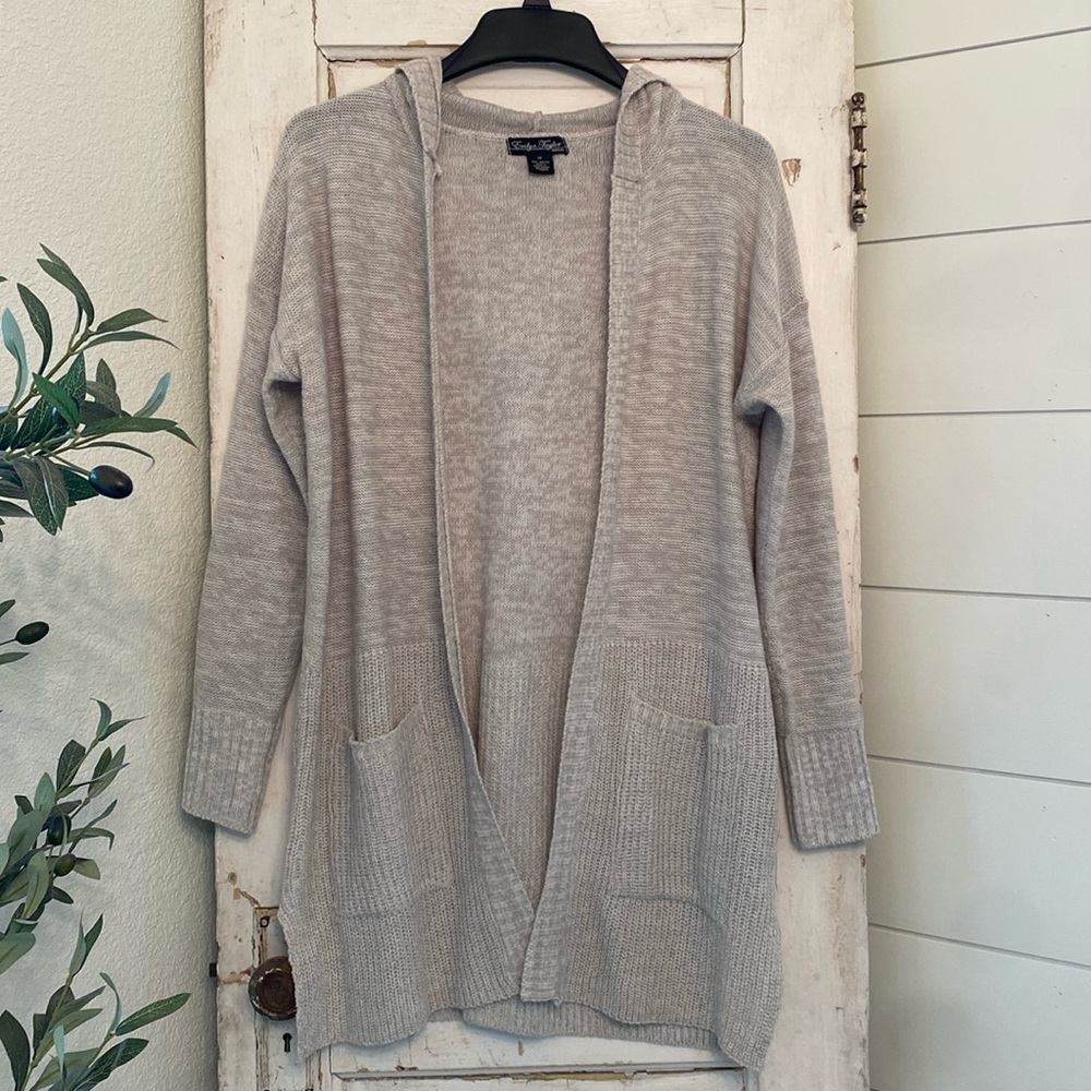 Evelyn Taylor Taupe hooded cardigan Sz 1X